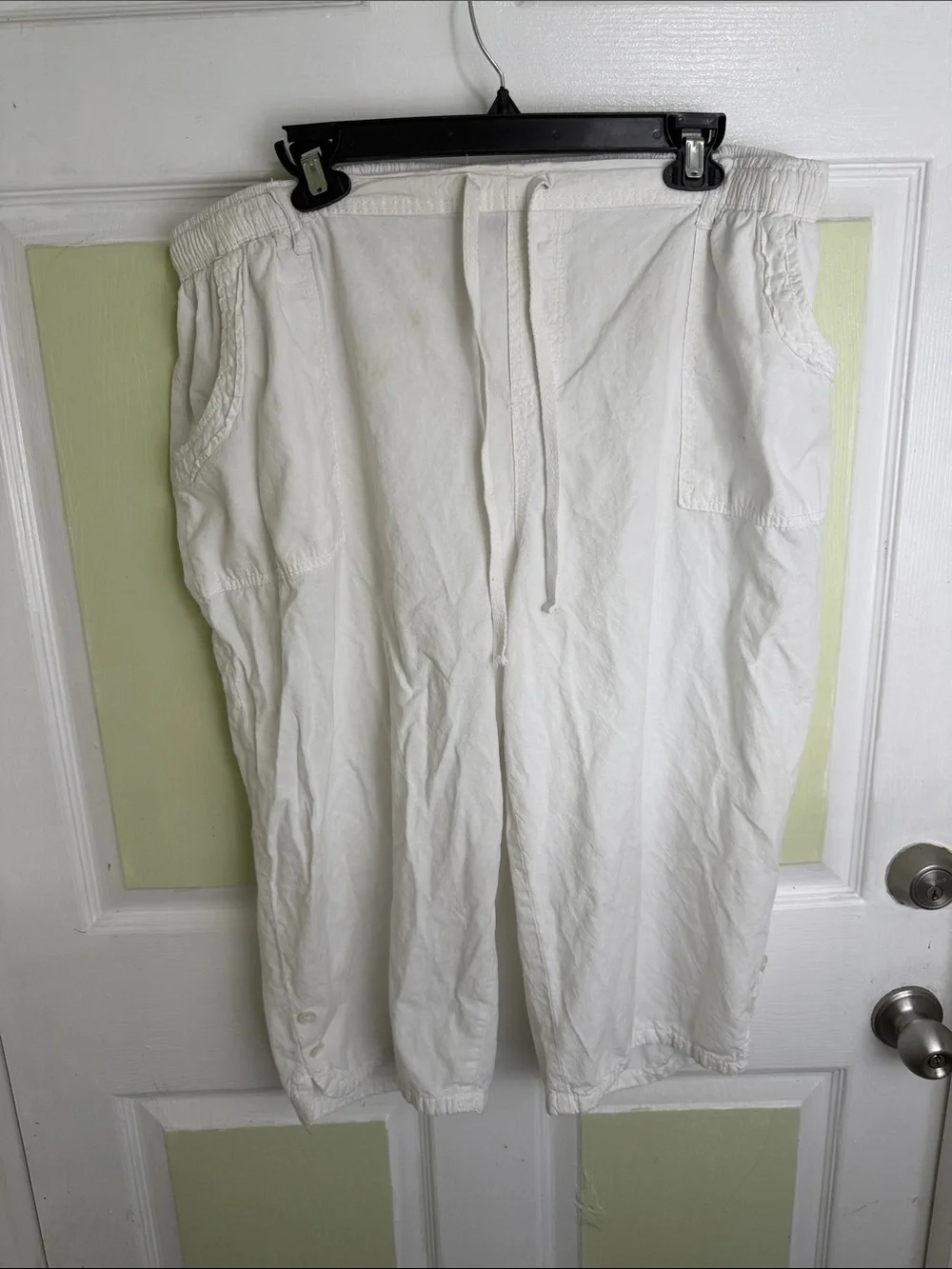 Men's White Elastic-Waist Drawstring Jogger Pants